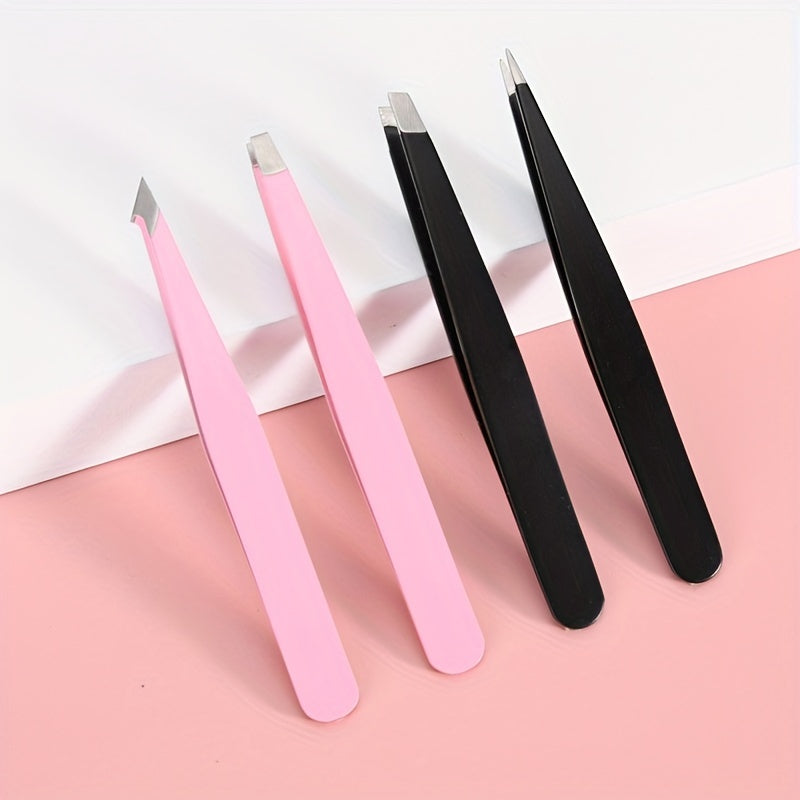 4pcs Eyebrow Tweezers Set with Storage Case