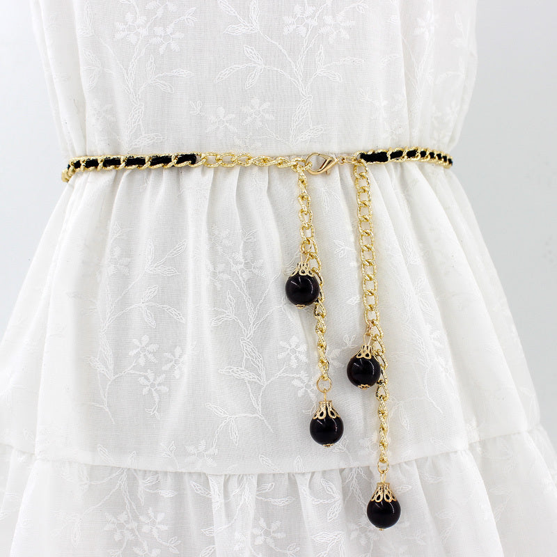 Faux Pearl Waist Chain Dress Accessories Metal Belt
