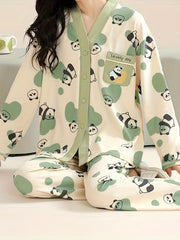 Panda Print Pajama Set Long Sleeve Top & Pants