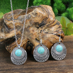 Vintage Silver Turquoise Earrings Necklace Set