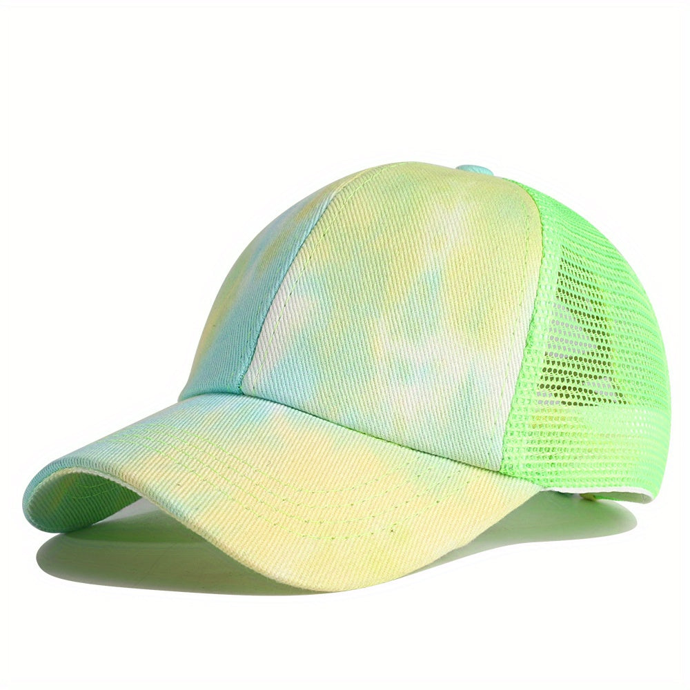 Tie Dye Criss Cross Ponytail Baseball Hat for Adults Trucker Graffiti Hat
