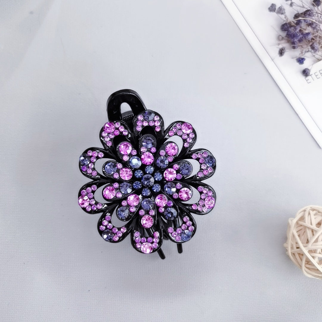 Vintage Crystal Flower Hair Claw Clip Fancy Barrette