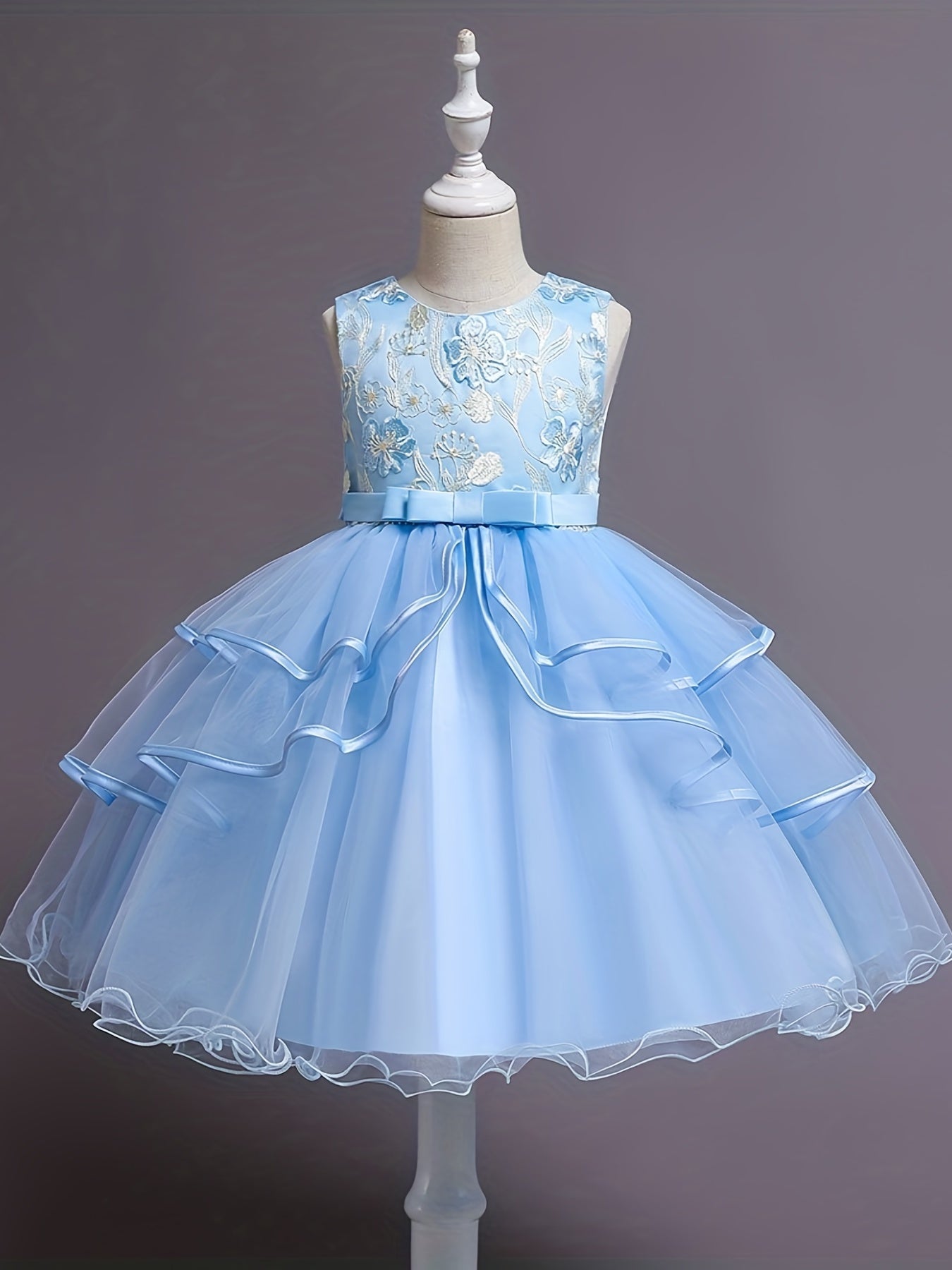 Princess Dress For Christmas Birthday & Evening Parties Sleeveless Flower Embroi