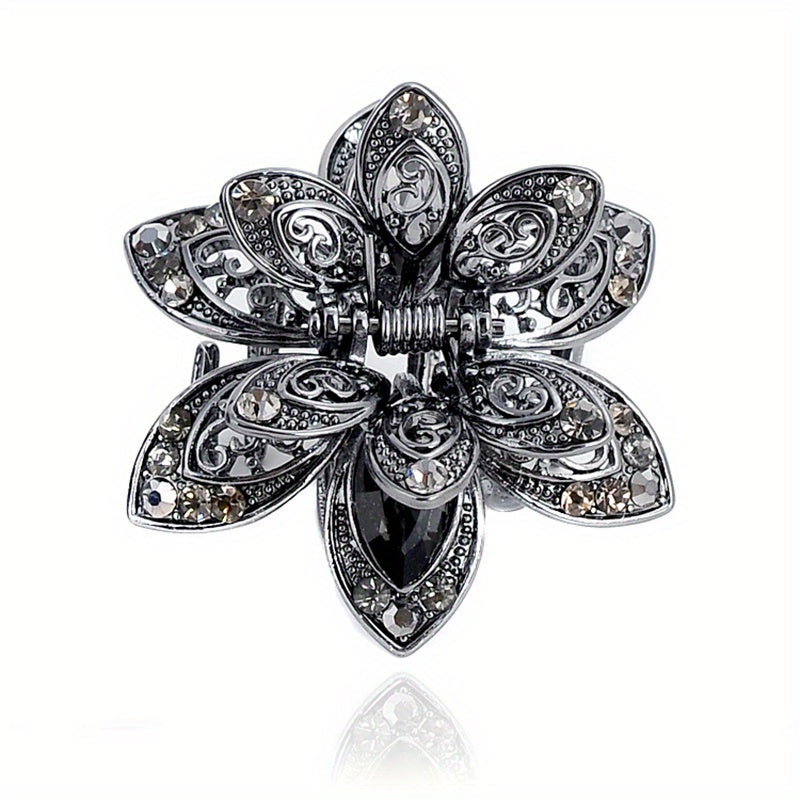 Vintage Rhinestone Flower Hair Claw Clip Crystal
