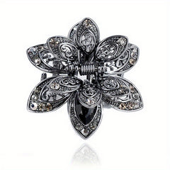 Vintage Rhinestone Flower Hair Claw Clip Crystal