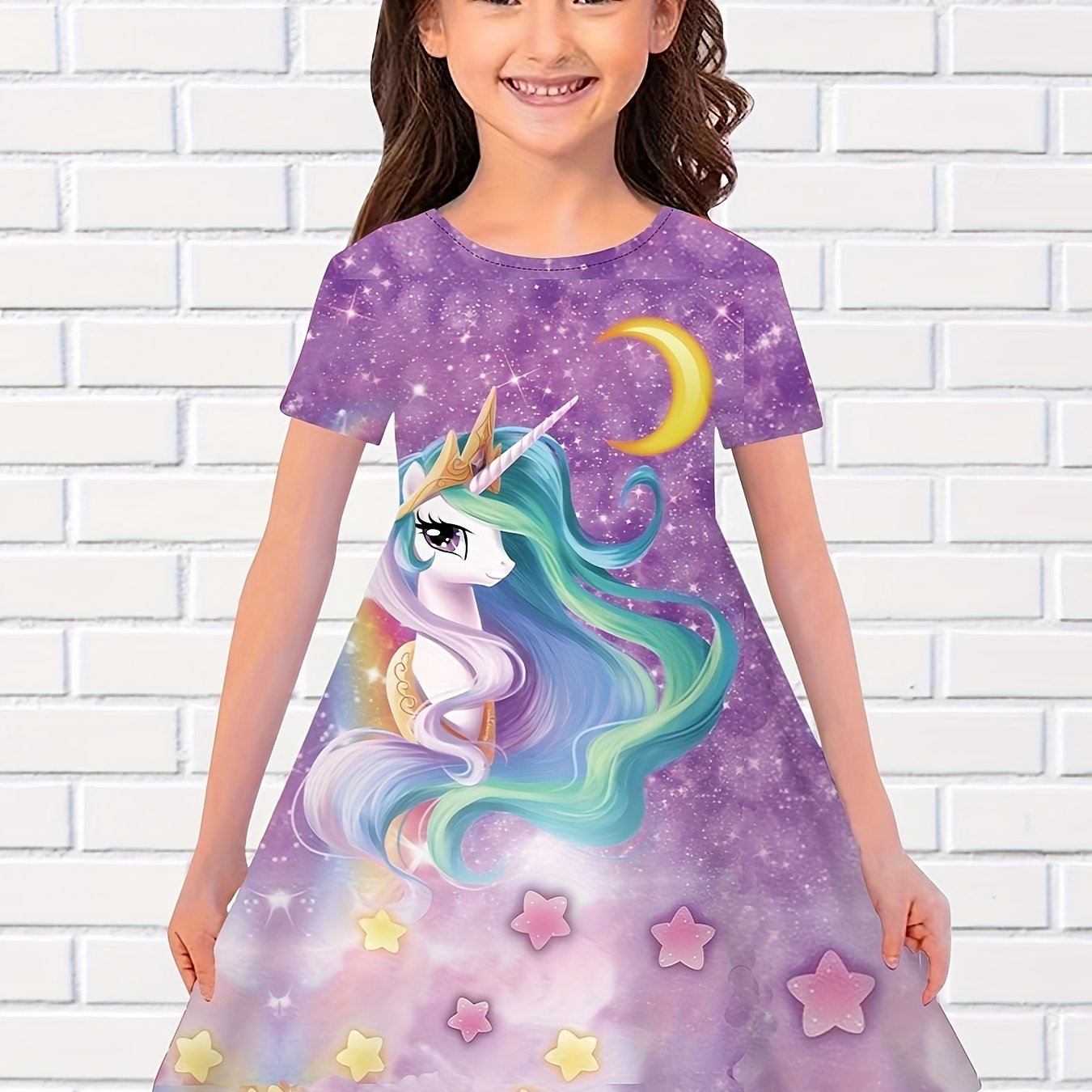Girls 3D Unicorn Short Sleeve Dress Summer Clothes Gift Party