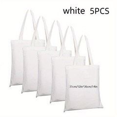 5pcs DIY Blank Canvas Bag Solid Beige Shopping Supplies