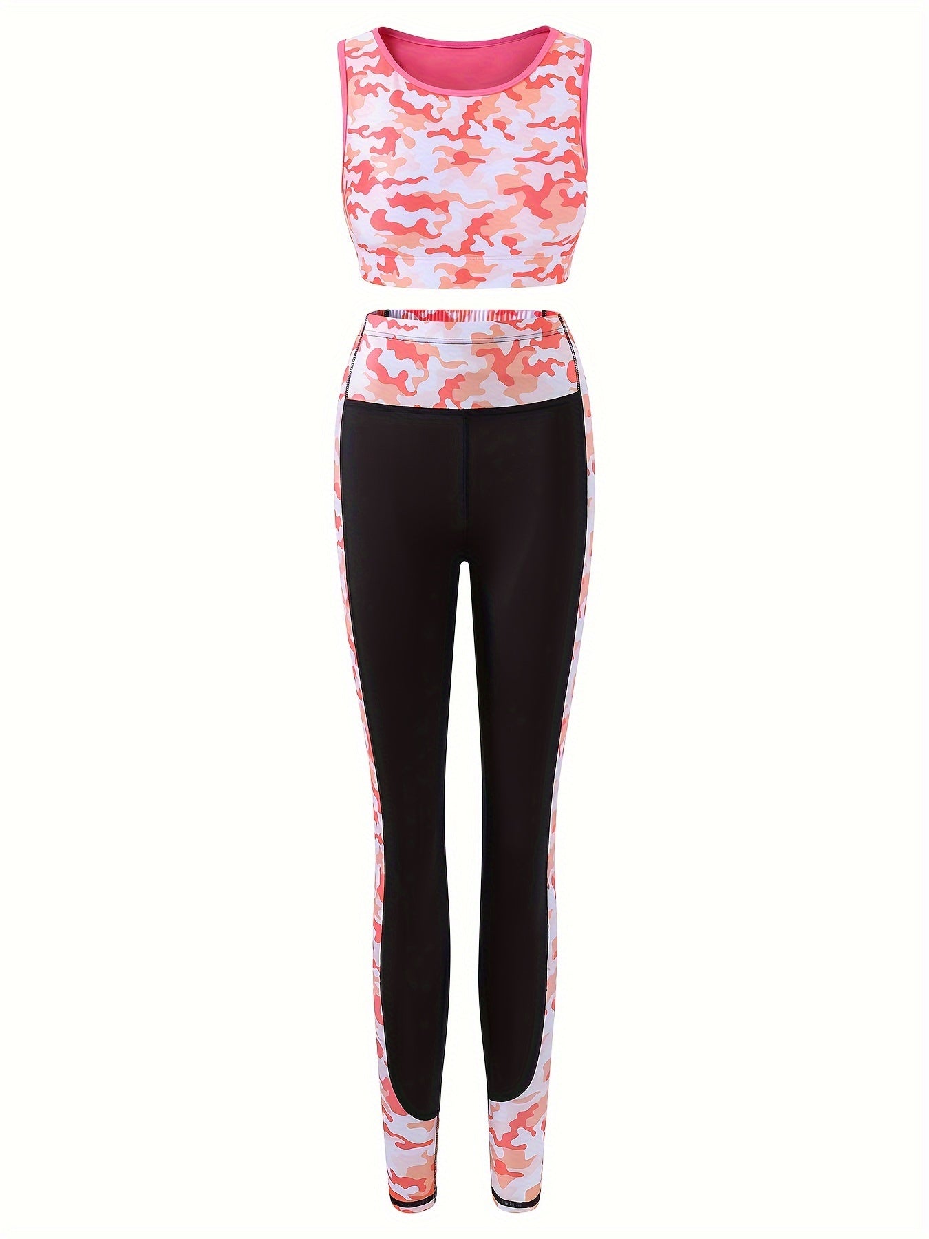 2pcs Camo Pattern Yoga Suit for Girls, Sports Running Outfit, Spring Summer Gift