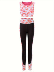 2pcs Camo Pattern Yoga Suit for Girls, Sports Running Outfit, Spring Summer Gift
