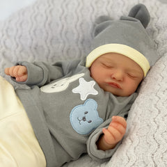 19" Sleeping Reborn Baby Doll w/ 3D Skin & Veins Soft Vinyl Limbs Gray Outfit