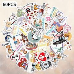 60pcs Animal Vet Theme Stickers Stethoscopes Paw Prints Vinyl Stickers