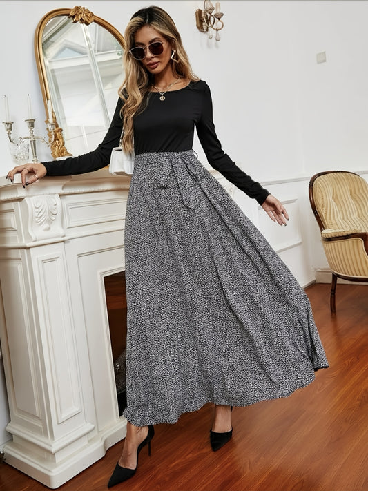 Floral Print Belted Skirt High Waist Boho Style
