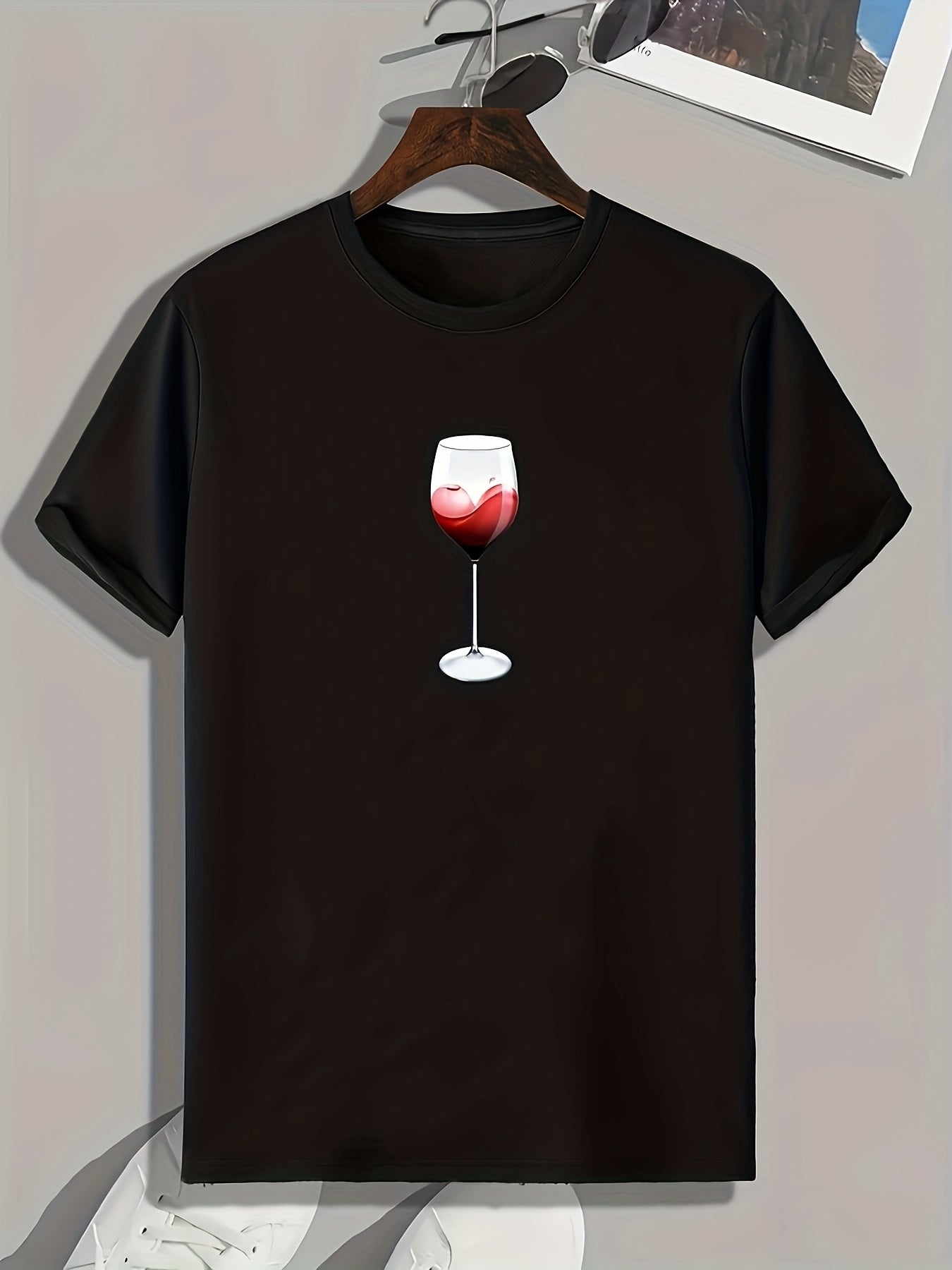 Heart Wine Print Men's Comfy T-shirt Summer Tee