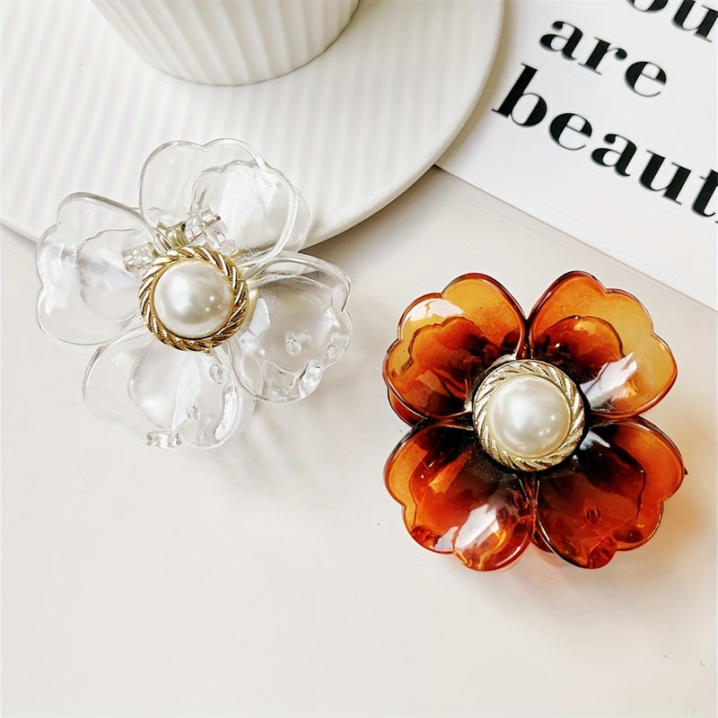 2pcs Small Hair Claw Clip Pearl Flower Charm