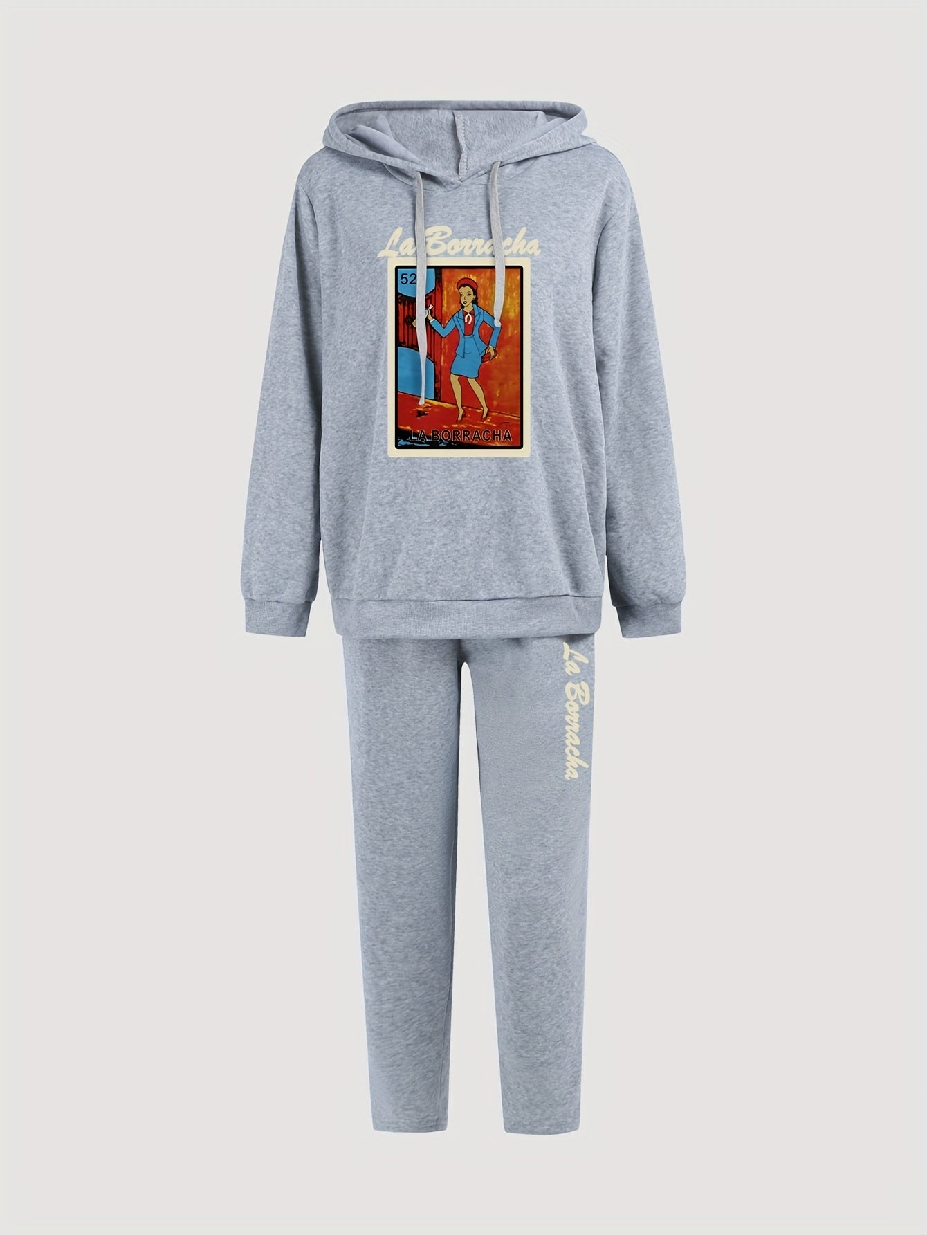  Cartoon Graphic Hooded Sweatshirt & Sweatpants Set
