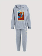  Cartoon Graphic Hooded Sweatshirt & Sweatpants Set