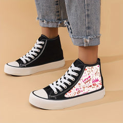 Love Print Flat Heighten Chunky Canvas Sneakers