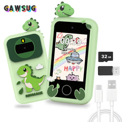 GAWSUG Dinosaur Kids Smart Phone Toy, HD Touchscreen, Dual Cameras
