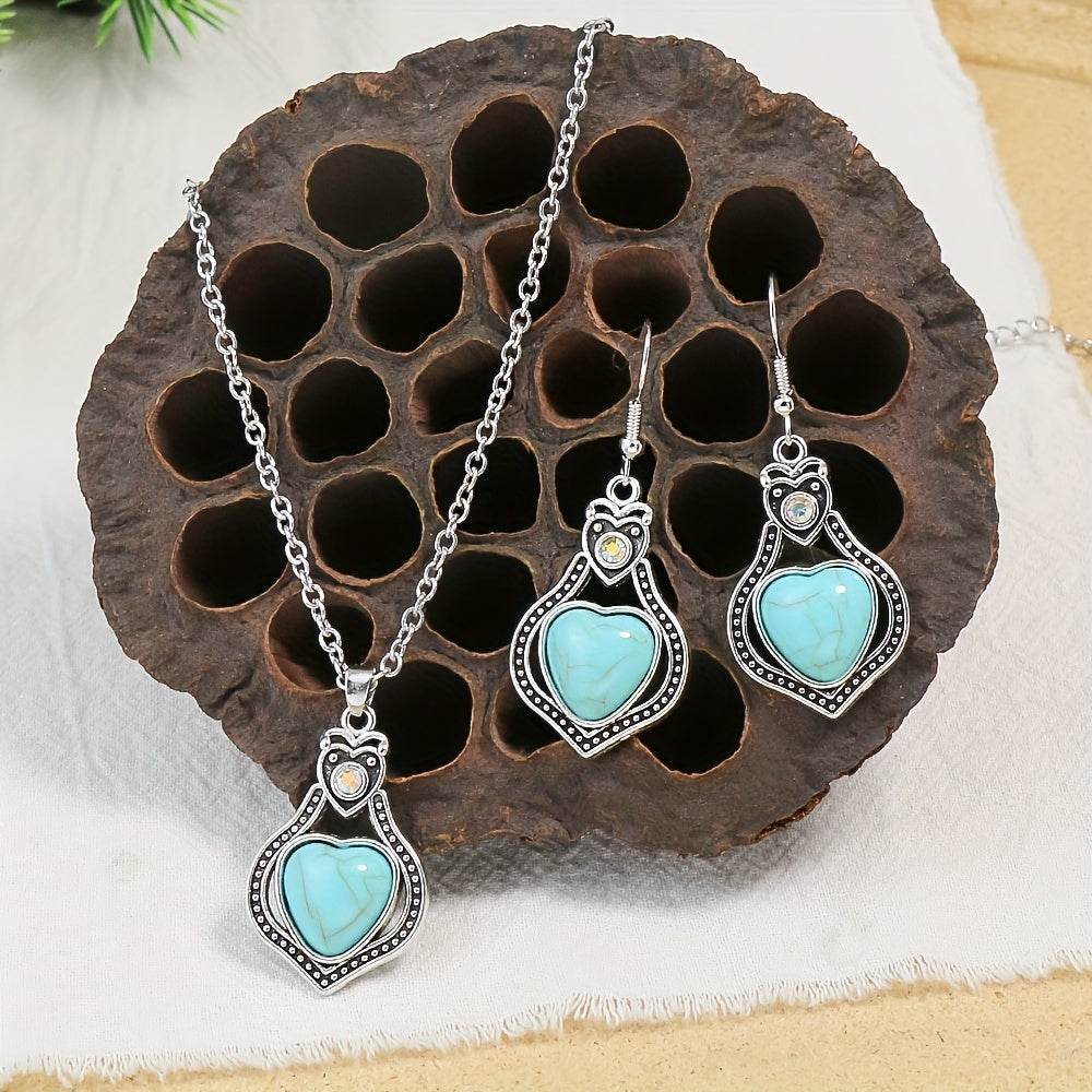 Vintage Silver Turquoise Earrings Necklace Set