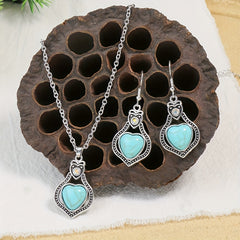 Vintage Silver Turquoise Earrings Necklace Set