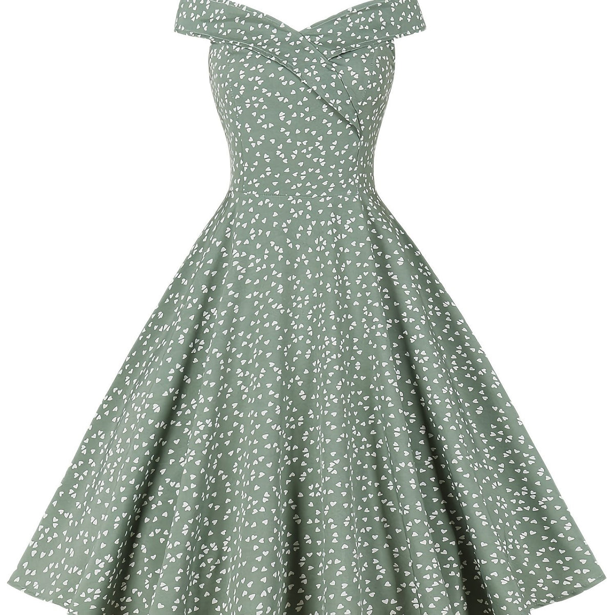 Heart Print Off Shoulder Flared Dress
