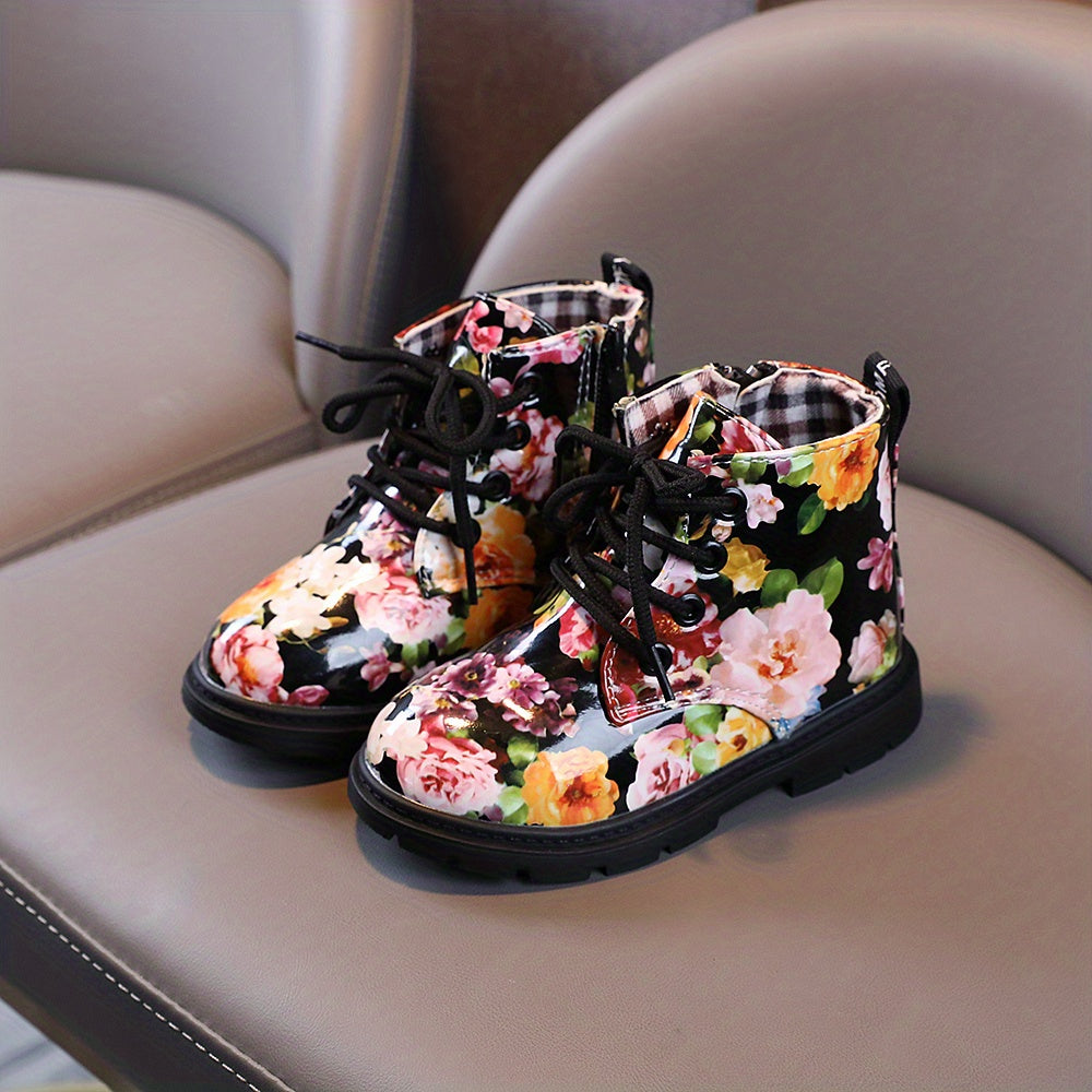 Vintage Flower Pattern Ankle Boots For Girls Kids