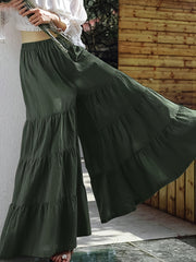 Women's Plus Size Elastic High Rise Wide Leg Trousers