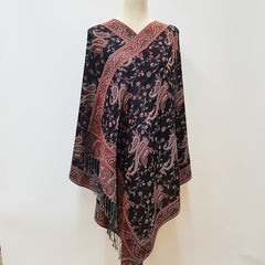 Jacquard Tassel Scarf Paisley Print Wine Red Wrap Women's Shawl