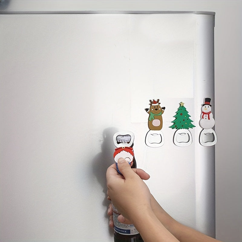 5pcs Festive Magnetic Bottle Openers Santa, Snowman, Reindeer, Christmas Tree