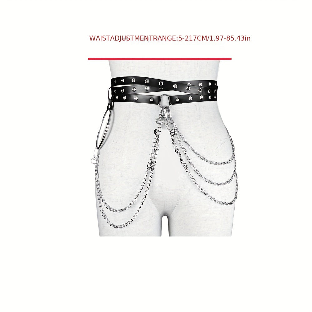 Layer Chain Tassel Belt Gothic Hollow PU Leather Belt Vintage Jeans Pants Belt