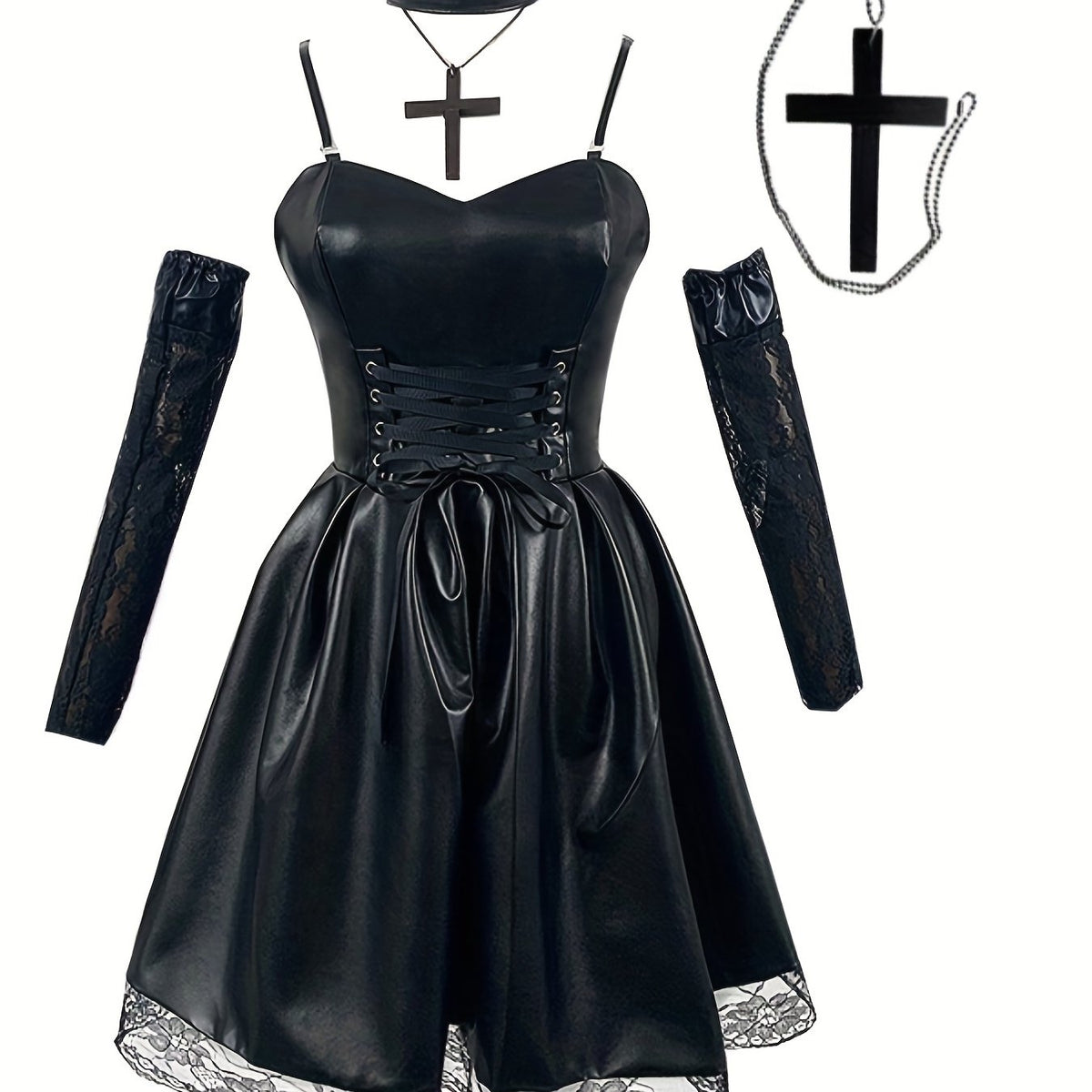 Japanese Anime Cosplay Dress Lace Trim Goth Style Costume