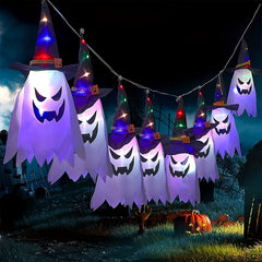 Halloween Glow Ghost Witch Hat Rope Scary Hanging Decorative Lights