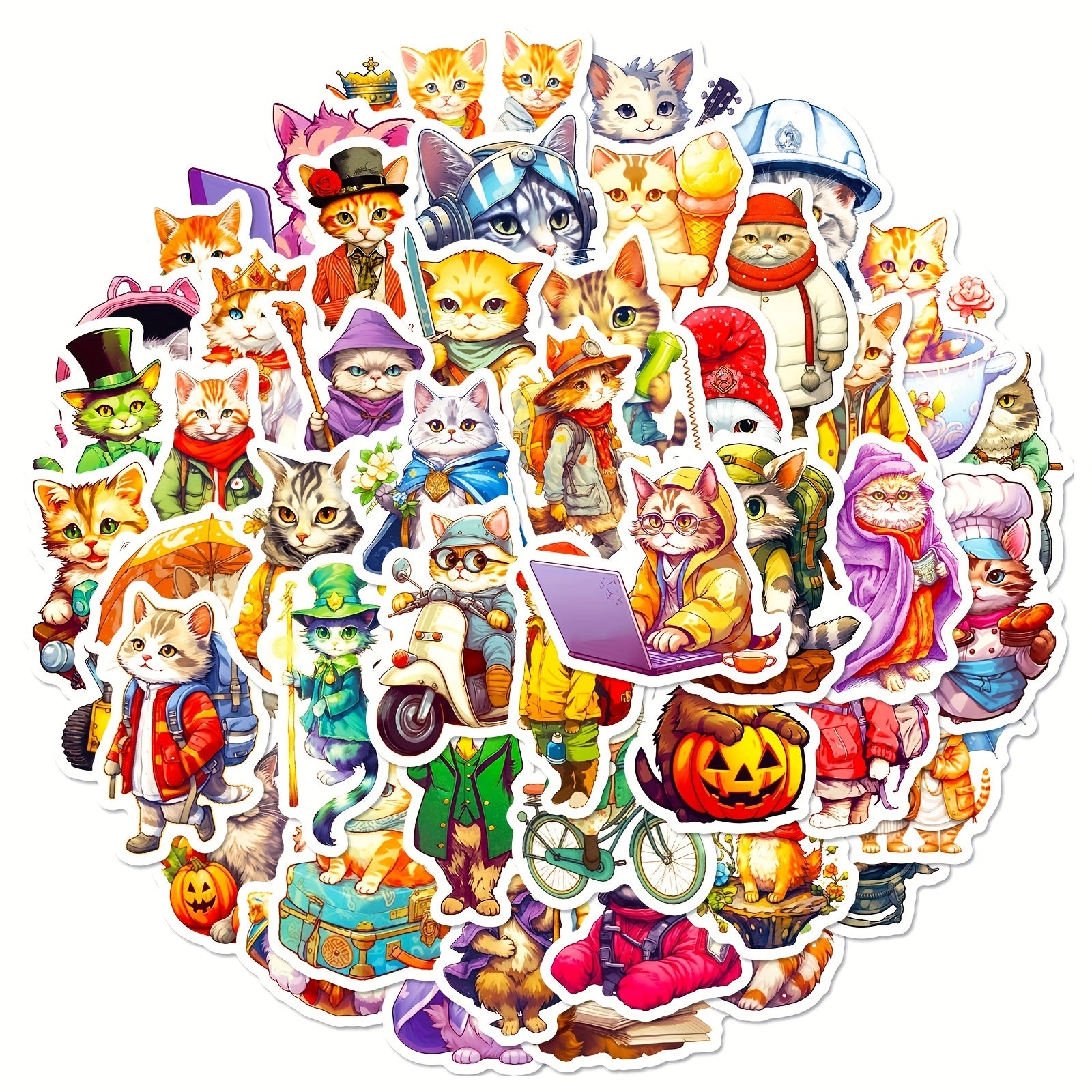 50pcs Cute Cat Stickers for Water Bottles Laptops Phones Skateboards