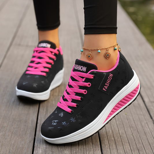 Women's Graffiti Wedge Sneakers Height Increased Athletic Walking Shoes