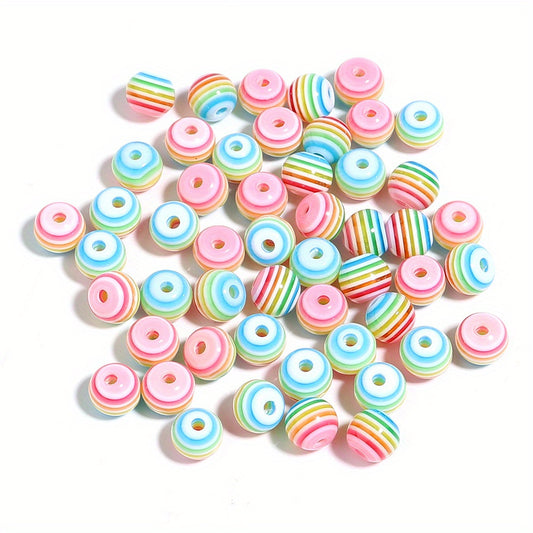50pcs Rainbow Striped Round Beads for DIY Jewelry Making
