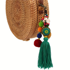 Boho Pom Pom Tassel Keychain Block Key Ring Purse Bag Backpack Car Pendant