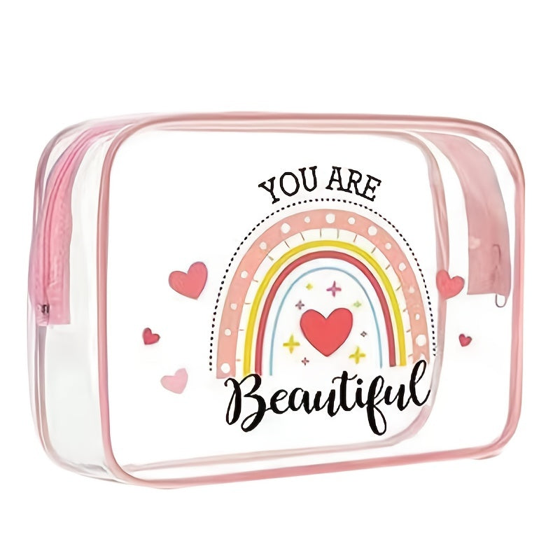 Rainbow Clear Makeup Bag Inspirational Quotes PVC Cosmetic Pouch