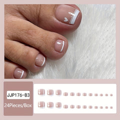24pcs Glossy French Tip Press On Toenails with Pink Glue