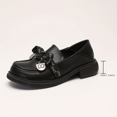 Women's Bowknot Chunky Heel Loafers Slip On Shoes