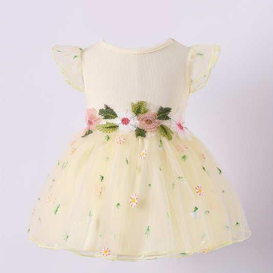 Toddler Girls Daisy Embroidered Mesh Princess Dress