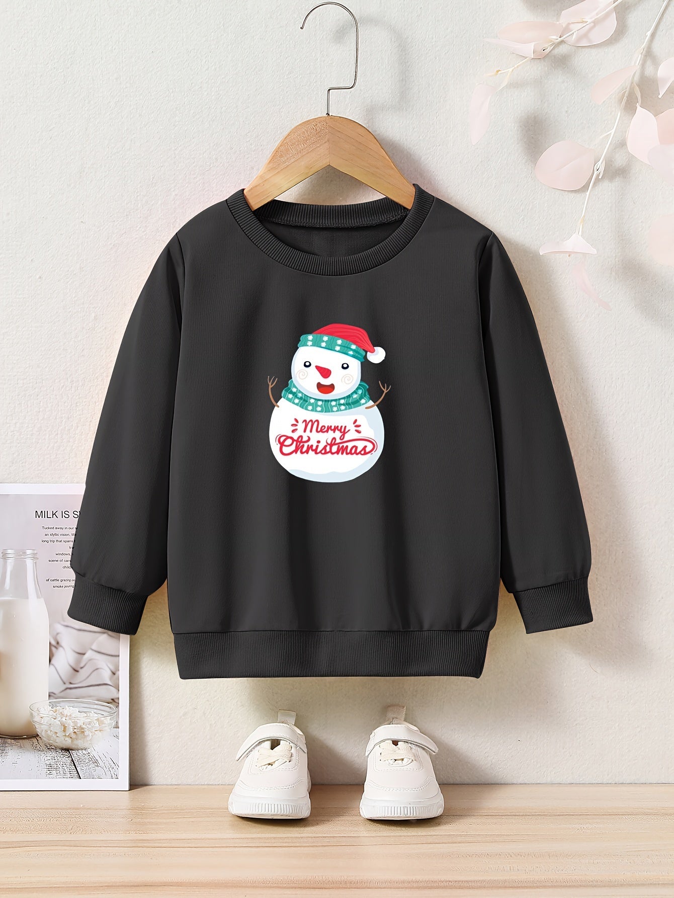 Snowman Graphic Crew Neck Long Sleeve Sweatshirt Kids Clothes Christmas Gift
