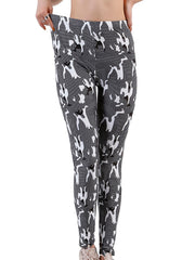 Women Camo Print Asymmetrical Leggings, Workout Skinny Leggings