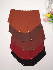 5pcs Seamless Solid Briefs Scallop Trim Intimates Panties Women's Lingerie