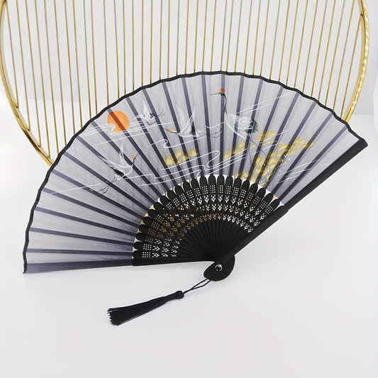 Chinese Style Crane Print Folding Fan Dance Props Women