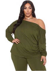 Plus Size Sexy Outfits Set V Neck Twist Back Top & Leggings Two Piece Set