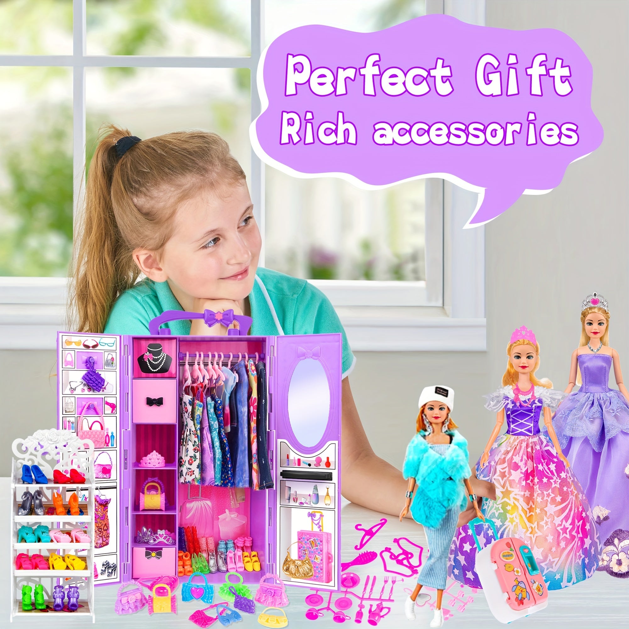 106pcs 29 Girl Doll with Doll Closet Clothes and Accessories