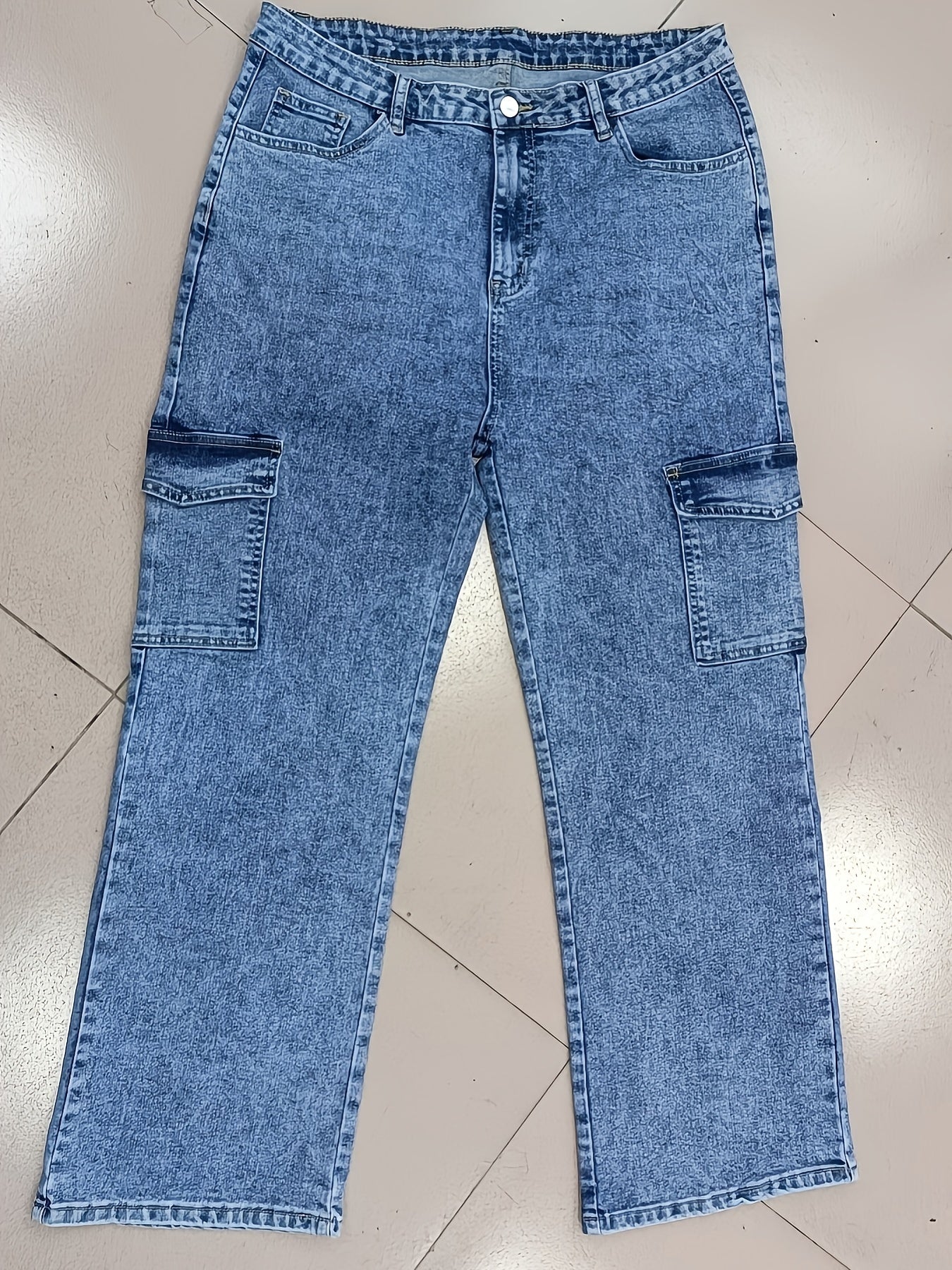  Button Fly High Rise Wide Leg Jeans