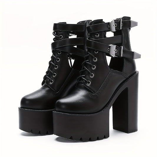 Women's Block Heeled Boots Round Toe Buckle Strap Booties