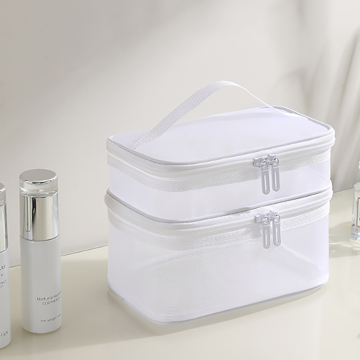 Mesh Cosmetic Bag Double Layer Toiletry Bag Travel Storage Bag