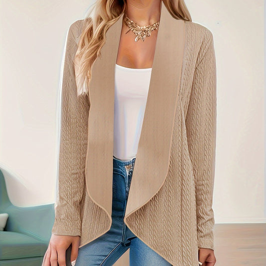  Solid Long Sleeve Open Front Cardigan